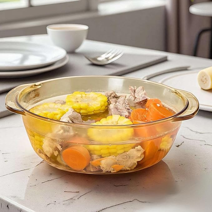 Amber Borosilicate Glass Casserole Dish with Lid - 1.0 Qt Round Baking Dish with Handles - Heat Resistant Cookware for Oven, Microwave, Dishwasher & Freezer