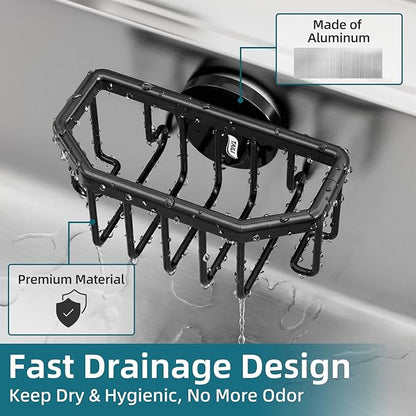TAILI Sink Caddy with Strong Suction Cup, Sponge Holder for Kitchen Sink Organizer, Removable Sponge Caddy Inside Sink, Rustproof Aluminum Holder for Sponges, Brushes - Black - Image 4
