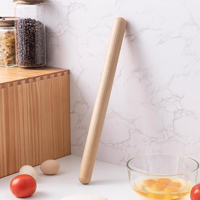 AISOSO French Rolling Pin, 17.7 Inches Wood Rolling Pins for Baking, Extra Long Classic Wooden Dough Roller for Fondant Pizza Pie Crust Cookie Pastry, Kitchen Baking Essentials, Light Yellow - Image 4