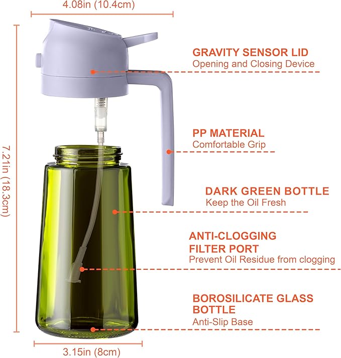 CXINYI - 16oz/470ml Olive Oil Dispenser for Kitchen with Stickers - 2 in 1 Olive Oil Sprayer for Cooking, Air Fryer, and Salad, Purple (Light-Proof Kitchen Gadget) - Image 6