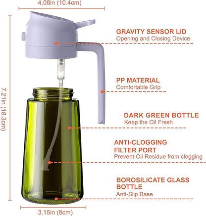 CXINYI - 16oz/470ml Olive Oil Dispenser for Kitchen with Stickers - 2 in 1 Olive Oil Sprayer for Cooking, Air Fryer, and Salad, Purple (Light-Proof Kitchen Gadget) - Image 6