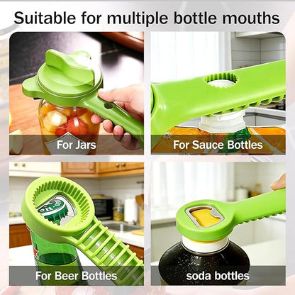 Adjustable Jar Opener for Weak Hands, 4-in-1 Multi-Function Manual Bottle Opener and Corkscrew Set for Seniors with Arthritis, Universal Lid Gripper Kitchen Gadget for All Jar Sizes (green)