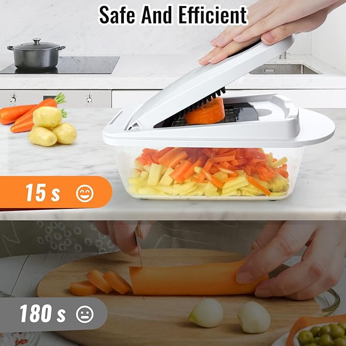 8 Blade All-in-1 Vegetable Chopper Mandoline Slicer with Container, Food Chopper, Onion Chopper, Veggie Cutter for Salad, Kitchen Gadgets Accessories Essentials, White - Image 7