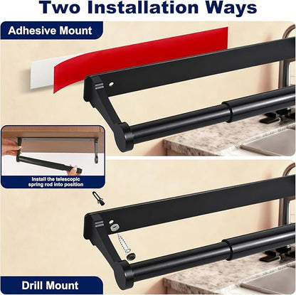 Black Paper Towel Holder Under Cabinet, Adhesive Paper Towel Holder Wall Mount Toilet Roll Holders Rack for Kitchen Bathroom Garage Counter, Anti-Drop Upgraded Telescopic Rod Design Roll