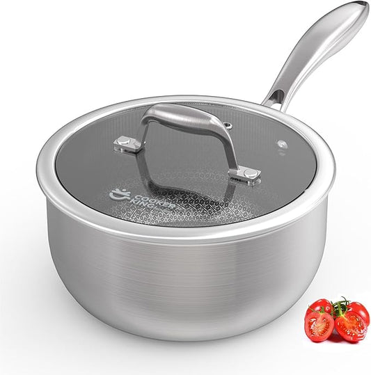 COOKER KING 3 Quart Stainless Steel Saucepan with Lid, Tri-Ply Ceramic Nonstick Pot (Metal Utensil Safe), Dishwasher & Oven Safe up to 900°F, Induction Cookware for All Stovetops by cookerking