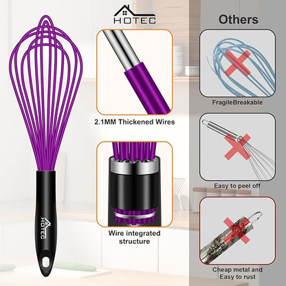 HOTEC 4 Pieces Silicone Whisks for Cooking, Wire Balloon Whisks Egg Beater, Non-Slip Handle Whisk for Non-Stick Cookware Perfect for Stirring, Beating and Blending, Stainless Steel, Purple - Image 7