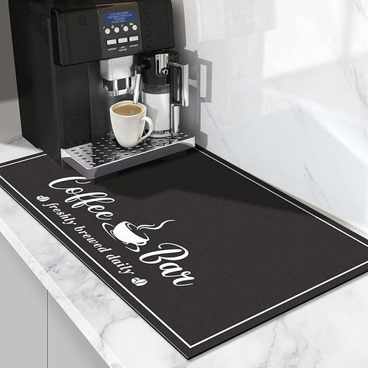 CooRug Absorbent Coffee Mat, Fashion Dish Drying Mat for Kitchen Counter Coffee Bar Accessories Espresso Machine Dish Rack 16" x 24" Black by CooRug
