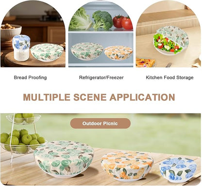 Reusable Bowl Covers for Bread Proofing - Beeswax Bowl Covers Reusable 3 Set, Cotton Blend Stretch Design, Fits 4-13 Inch Bowls, Shower Caps for Sourdough Bread, Dough Proofing & Food Storage（Roses）