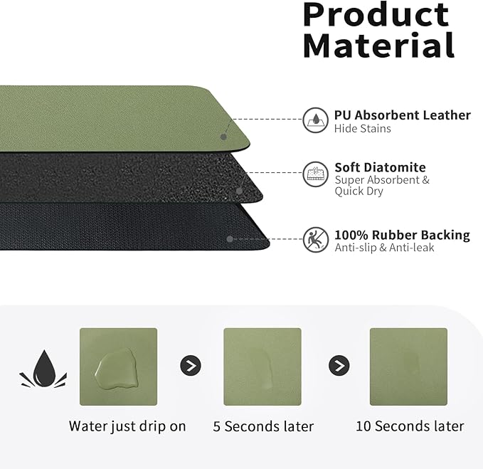 HotLive Dish Drying Mat for Kitchen Counter, Heat Resistant Drainer Mats with Non-slip Rubber Backed, Hide Stain Kitchen Super Absorbent Draining Mat, Easy to Clean Dish Rack Pad, Green 18"x32" - Image 2