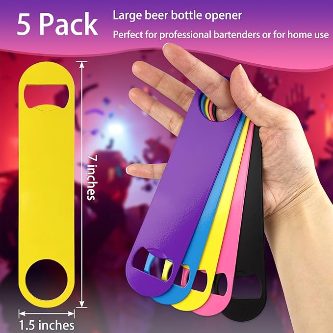 KTOJOY 5 Pack Stainless Steel Colorful Beer Bottle Opener Set, 7 Inch, Large Colorful Design, - Image 3