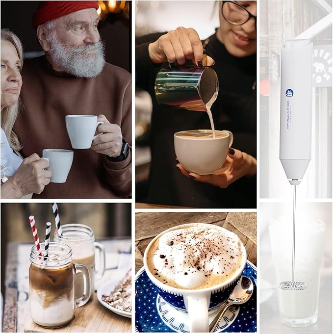Powerful Milk Frother Handheld Foam Maker, Mini Whisk Drink Mixer for Coffee, Cappuccino, Latte, Matcha, Hot Chocolate, No Stand, White - Image 7