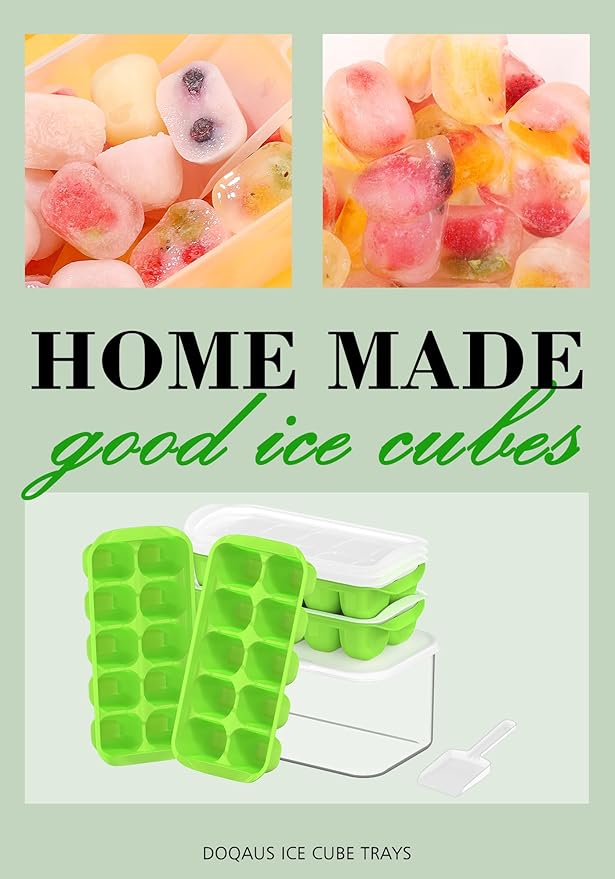 DOQAUS Ice Cube Tray with Lid and Bin - 4 Pack Ice Bucket Kits, Stackable Silicone Ice Trays for Freezer, Easy Pop Out, BPA Free for Cocktail, Coffee, Soup, Food, RV, Kitchen - Image 8