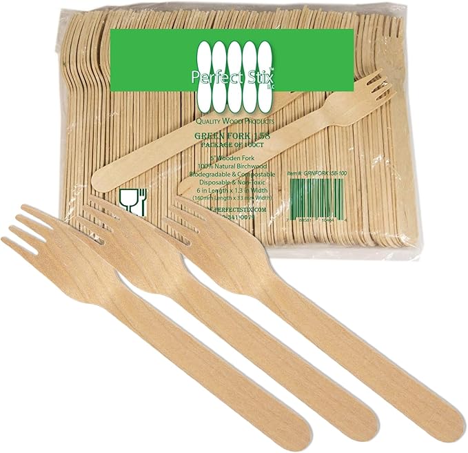 Perfect Stix Green Fork 158-250ct Disposable Wooden Forks (Pack of 250), Plain Forks, 6"L x 1.3"W by PerfectStixLLC