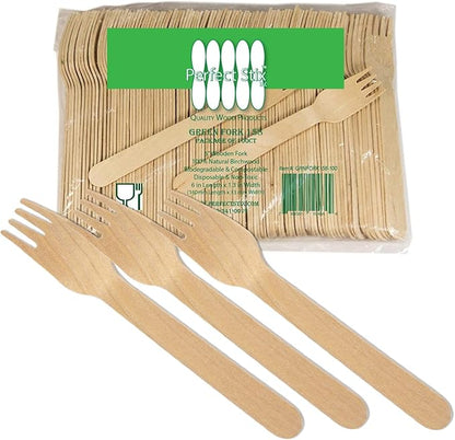 Perfect Stix Green Fork 158-250ct Disposable Wooden Forks (Pack of 250), Plain Forks, 6"L x 1.3"W by PerfectStixLLC