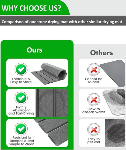 Large Stone Dish Drying Mat for Kitchen Counter, 24x16 Inches Foldable Food-grade Material Super Absorbent Diatomaceous Earth Mats with Self-drying for Dishes Sink Bathtub, Dark Grey