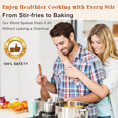 Wooden Spatula for Cooking, Acacia Wood Flat Frying Spatulas, Long Handle Spatula Turner for Non Stick Pans, Non-Scratch, Wooden Kitchen Utensils for Cooking, Frying, Baking - Image 7