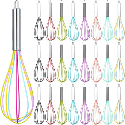 Domensi 24 Pcs 12 Inch Whisks Bulk for Cooking Silicone Whisks Non Scratch Stainless Steel Egg Beater Colorful Coated Metal Heat Resistant Egg Beaters for Valentines Day Party Favor Gift Supplies by Domensi