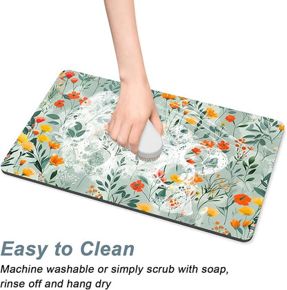 Rnivvi Coffee Mat, 12" x 19" Cute Coffee Bar Mats for Espresso Machine Station Accessories and Organizer, Hide Stain Rubber Backed Absorbent Dish Drying Pad for Kitchen Counter, Abstract Flowers - Image 5