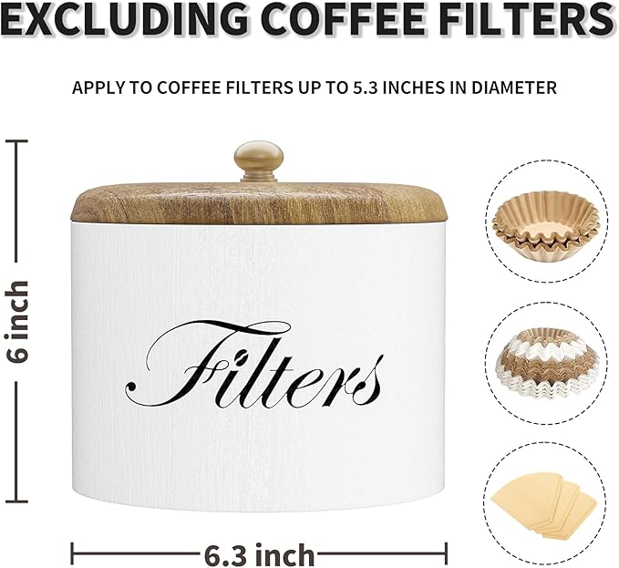 Wooden Coffee Filter Holder with Lid, Basket Storage Container for Counter, Black Small Bar Accessories for Coffee Bar Station(White Wooden) - Image 2