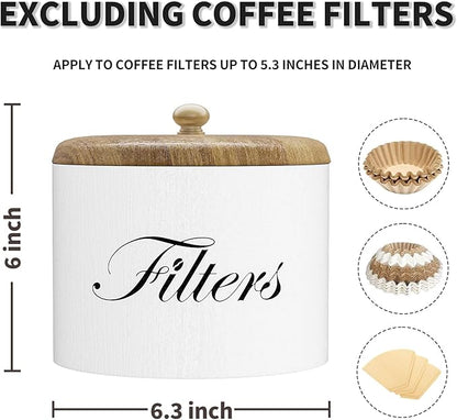 Wooden Coffee Filter Holder with Lid, Basket Storage Container for Counter, Black Small Bar Accessories for Coffee Bar Station(White Wooden) - Image 2