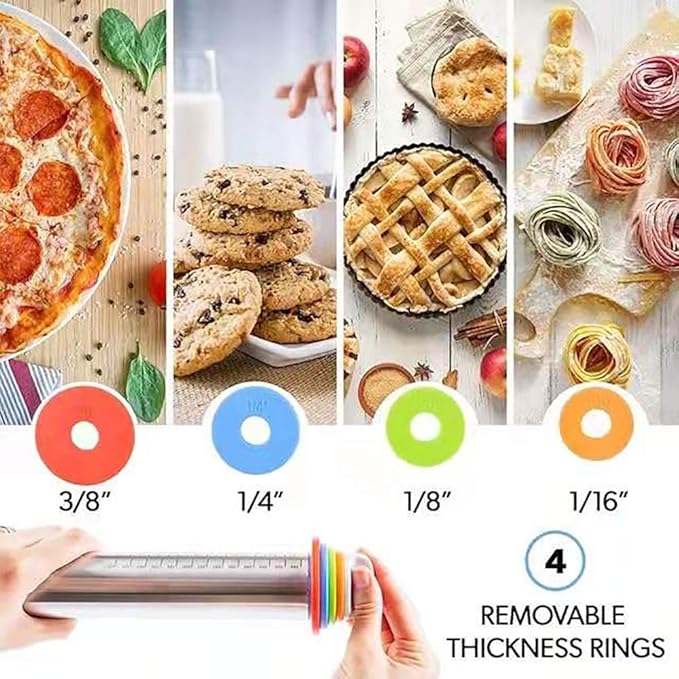 Adjustable Rolling Pin with Thickness Rings for Baking,17" Stainless Steel Dough Roller,Measurement Markings Rolling Pins For Pizza, tortilla,Pie,Pasta,Fondant,Cookies,Perfect for Chefs & Home Bakers - Image 3