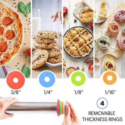 Adjustable Rolling Pin with Thickness Rings for Baking,17" Stainless Steel Dough Roller,Measurement Markings Rolling Pins For Pizza, tortilla,Pie,Pasta,Fondant,Cookies,Perfect for Chefs & Home Bakers - Image 3