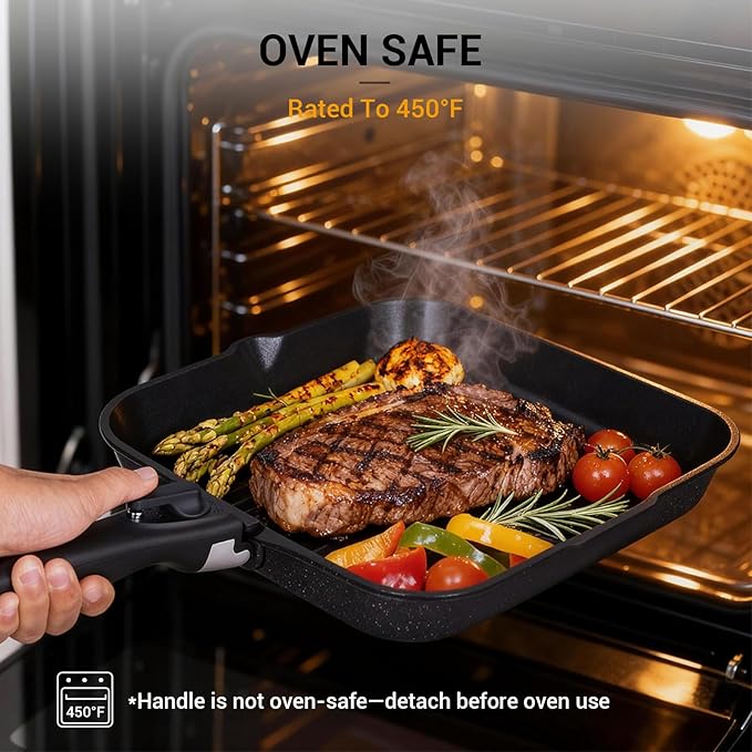 Ammeloo 21 Pcs Pots and Pans Set Non Stick with Detachable Handle & Grill Pan, Induction Ceramic Cookware Set, Non Toxic Kitchen Pots and Pans Set for RVs,Camping, Oven/Dishwasher Safe, Black - Image 7