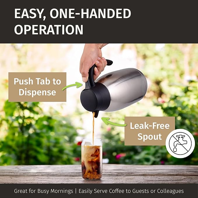 Thermal Coffee Carafe 2L / 68 oz – Updated 2025 Model – Insulated Stainless Steel Coffee Dispenser for Hot & Cold Drinks – 24h Cold / 12h Hot – Coffee Urn & Tea Carafe with Cleaning Brush by Cresimo - Image 5