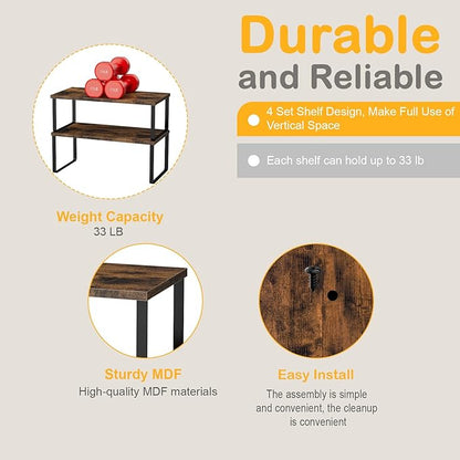 OGEMXU Cabinet Shelf Organizers, 15.7 inches Large Kitchen Counter Shelf, Set of 2 Wood Kitchen Pantry Organizer, Storage Shelves for Countertop, Spice Rack, Stackable, Expandable, Metal Black, Brown - Image 5