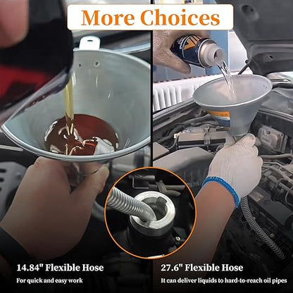 3Pcs 14.84" & 27.56" Steel Bendable Spout Funnel with Filter & Long/Short Hoses for All Automotive Oils, Flexible Long Funnels for Automotive Use for Transmission Fluid, Diesel Fuel, and Other Liquids - Image 7