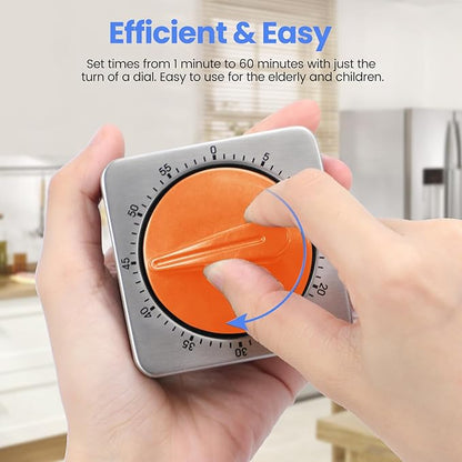 Orange Kitchen Timers for Cooking, Chef Cooking Timer Clock with Loud Alarm,100% Mechanical Desk Timer - No Batteries Required - Magnetic Backing, Exquisite Stainless Steel Body - Countdown Reminder - Image 5