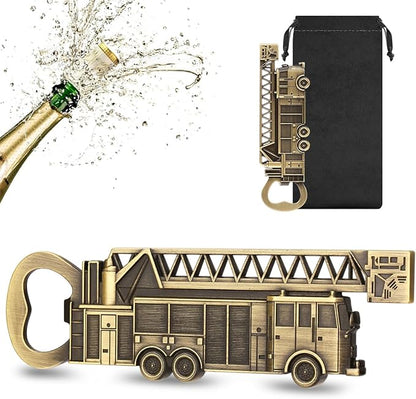 Fire Truck Bottle Opener – Firefighter Gifts for Men, Dad, Grandpa – Bronze Fire Truckt-Shaped Bar Accessory with Gift Bag – Perfect for Birthday Fathers Day Christmas BBQ Camping