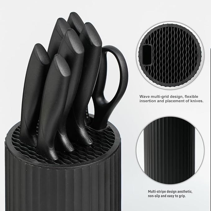 Knife Set, 8-Piece Kitchen Knife Set with Universal Block - Anti-Rust Chef Knives, Ergonomic Design, Dishwasher Safe (Black) - Image 5