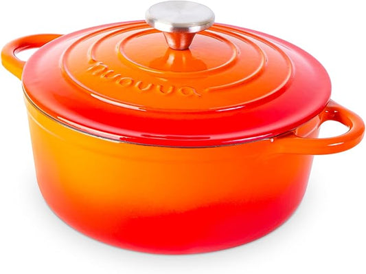 Cast Iron Dutch Oven with Lid – Non-Stick Ovenproof Enamelled Casserole Pot – Sturdy Dutch Oven Cookware – Orange, 3.1-Quart, 22cm – by Nuovva by Nuovva
