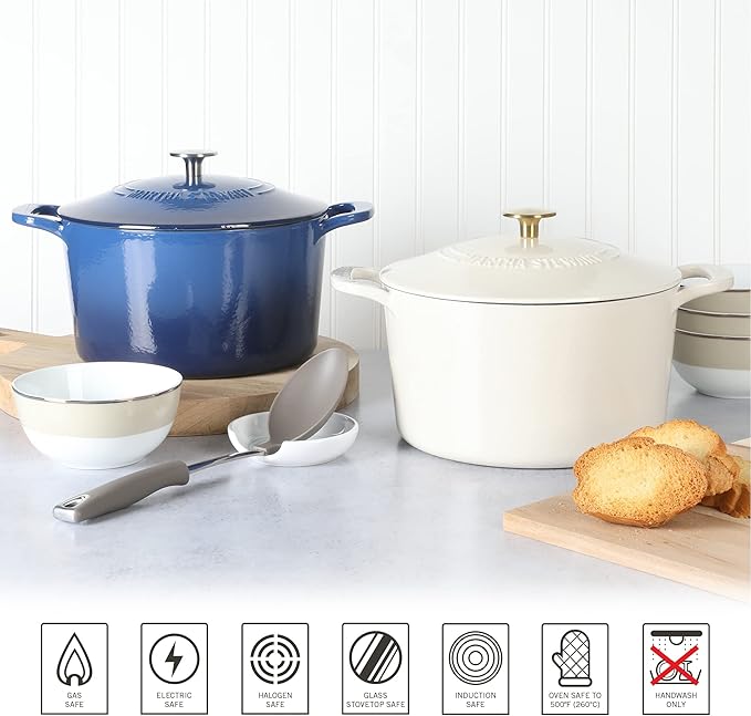 MARTHA STEWART Gatwick 7-Quart Enamel Cast Iron Dutch Oven Pot with Lid – Classic Blue – Durable Heavy-Duty Dutch Oven for Slow Cooking, Braising & Baking - Image 4