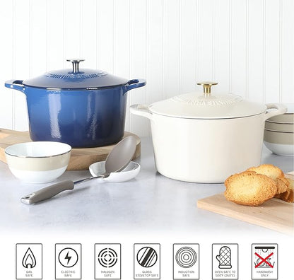 MARTHA STEWART Gatwick 7-Quart Enamel Cast Iron Dutch Oven Pot with Lid – Classic Blue – Durable Heavy-Duty Dutch Oven for Slow Cooking, Braising & Baking - Image 4