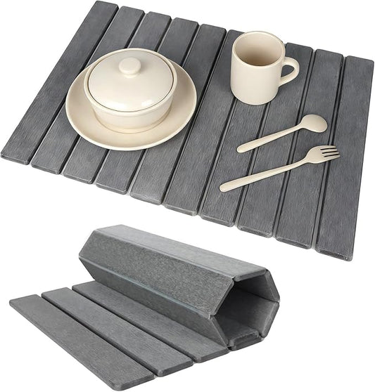 Large Stone Dish Drying Mat for Kitchen Counter, 24"x16" Collapsible Quick Dry Stone Dishes Mats, Water Absorbent Diatomaceous Earth Mats for Bottles Cups Dishes, Match Any Countertop
