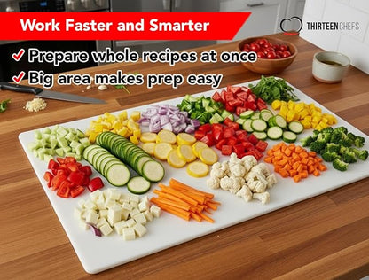Big 30 x 18 Plastic Cutting Board - 3/4 Inch Thick for Meat, Game and Fish - Commercial Grade HDPP Poly with NSF Stamp, Weighs 13 Pounds, White