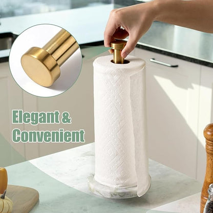 Koville Genuine Marble Paper Towel Holder Countertop, 6" Stone Base Gold Rod Paper Towel Holder Stand for Kitchen Storage, for Standard or Jumbo-Sized Rolls - Image 7