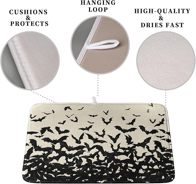 Halloween Bats Halloween Dish Drying Mat for Kitchen Counter 16x18 Inch Microfiber Absorbent Drying Mats Washable Dishes Drainer Mats Reusable Dish Rack Pad for Coffee Bar - Image 3
