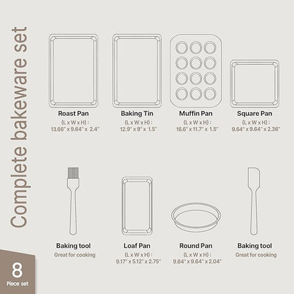 Bakeware Set – 8 Piece – Non-Stick Professional Home Bakeware – Multi Sized Baking Pan Set - Muffin Pan, Loaf Pan and More – Black - Image 2