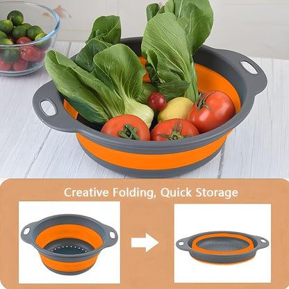Silicone Colander Collapsible Strainers Set for Kitchen- 2 Pack (3Qt, 4Qt) -Over Home Draining Basket, Food Vegetables & Fruits-Dishwasher Safe, Space Saving Design (Orange) - Image 9