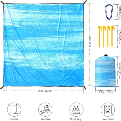 WIWIGO Beach Blanket Waterproof Sandproof Beach Mat 79" X 83"/10'x9'for 2-8 Adults Quick Drying Outdoor Picnic Mat Beach Accessories for Travel, Camping, Hiking - Image 2