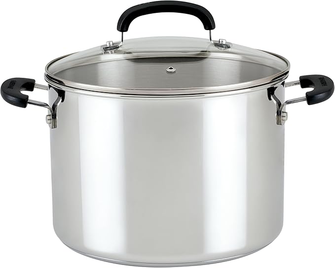 Farberware Brilliance Stainless Steel Stockpot with Glass Lid, 8 Quart, Dishwasher Safe and Induction Ready, Compatible with All Cooktops, Stainless Steel by Farberware