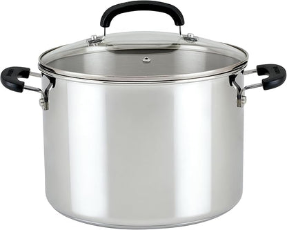 Farberware Brilliance Stainless Steel Stockpot with Glass Lid, 8 Quart, Dishwasher Safe and Induction Ready, Compatible with All Cooktops, Stainless Steel by Farberware
