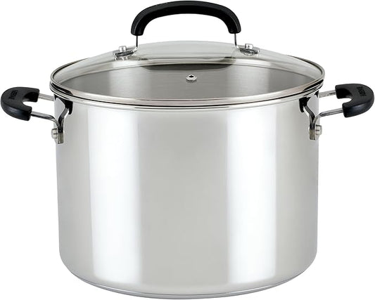Farberware Brilliance Stainless Steel Stockpot with Glass Lid, 8 Quart, Dishwasher Safe and Induction Ready, Compatible with All Cooktops, Stainless Steel by Farberware