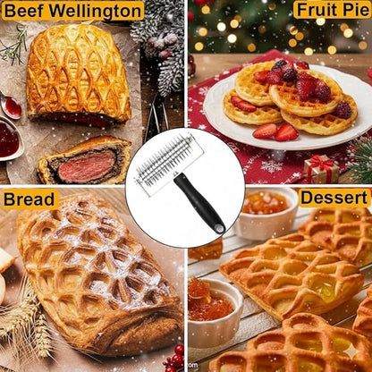 Pastry Lattice Roller Cutter, Stainless Steel Multi-Wheel Dough Cutter with Comfortable Grip Handle, Pie Crust Strip Cutters for Pastry, Pizza Dough, Bread & Beef Wellington