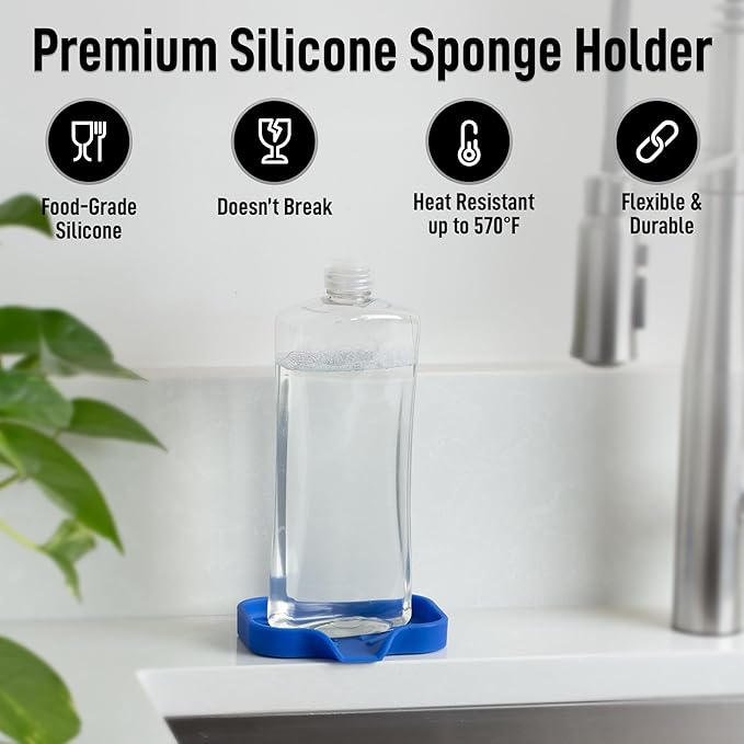 Zulay Kitchen Small Silicone Sponge Holder (4.9x3.3”) – Space-Saving Sink Organizer Tray for Sponge, Soap, Brush & More – Compact Non-Slip Dish for Kitchen & Bathroom (Turkish Sea) - Image 2