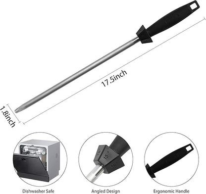 Knife Sharpener Knife Sharpening Rod Honing Steel with 15°-18°-20°Angle Guides Professional Carbon Steel with Black Rubber Grip for Kitchen Chef House Gift 12'' - Image 3
