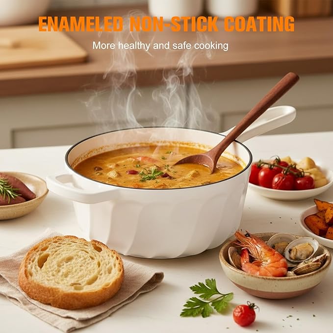 Enameled Cast Iron Sauce Pan, 2 Quart Saucepan with Lid, Small Cast Iron Pot Enamel Saucepan for Cooking Pasta Sauce, Gravy, Puddings, Marinate, Boiling (White)